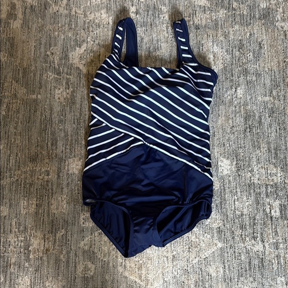 Lands' End Blue and White OnePiece Swimsuit with Stripes - size 10- New w/o tag - Picture 1 of 6